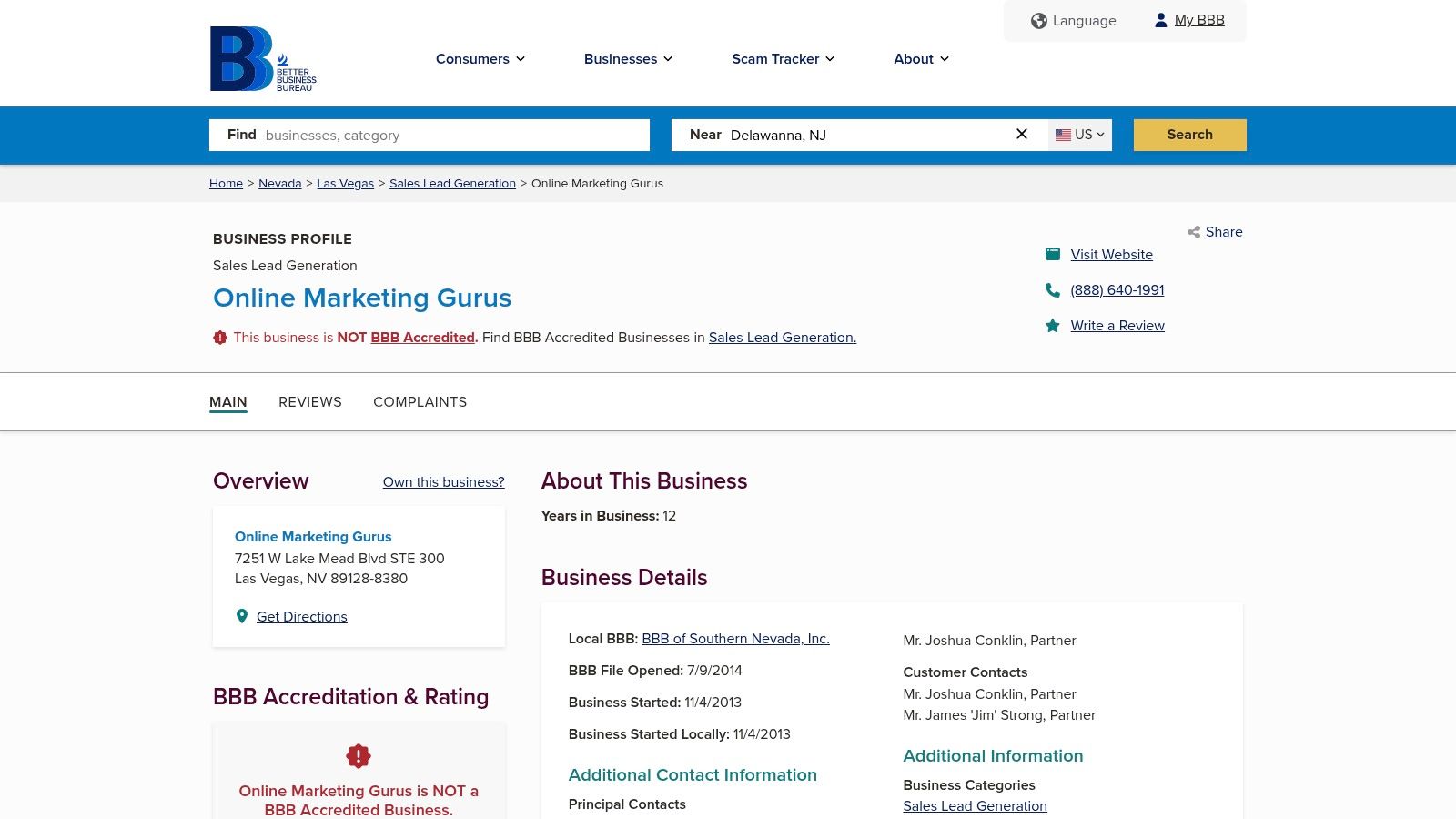 Better Business Bureau (BBB) profile — US listing