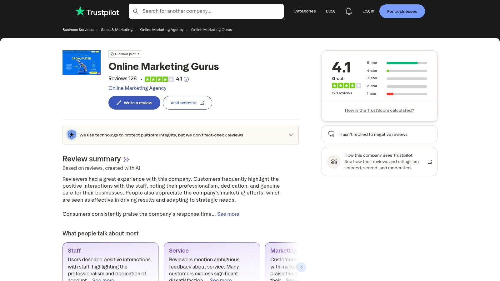 Trustpilot (AU listing for Online Marketing Gurus)
