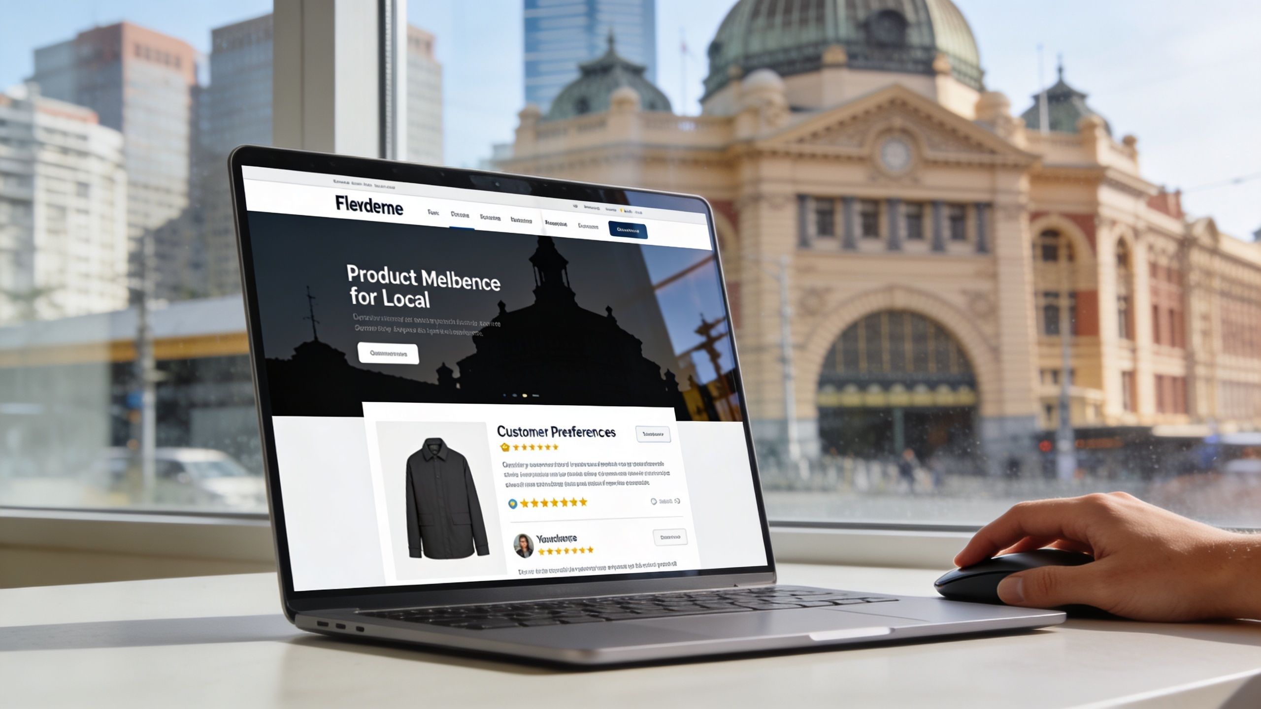 A close-up view of a person using a laptop to browse a product website in Melbourne