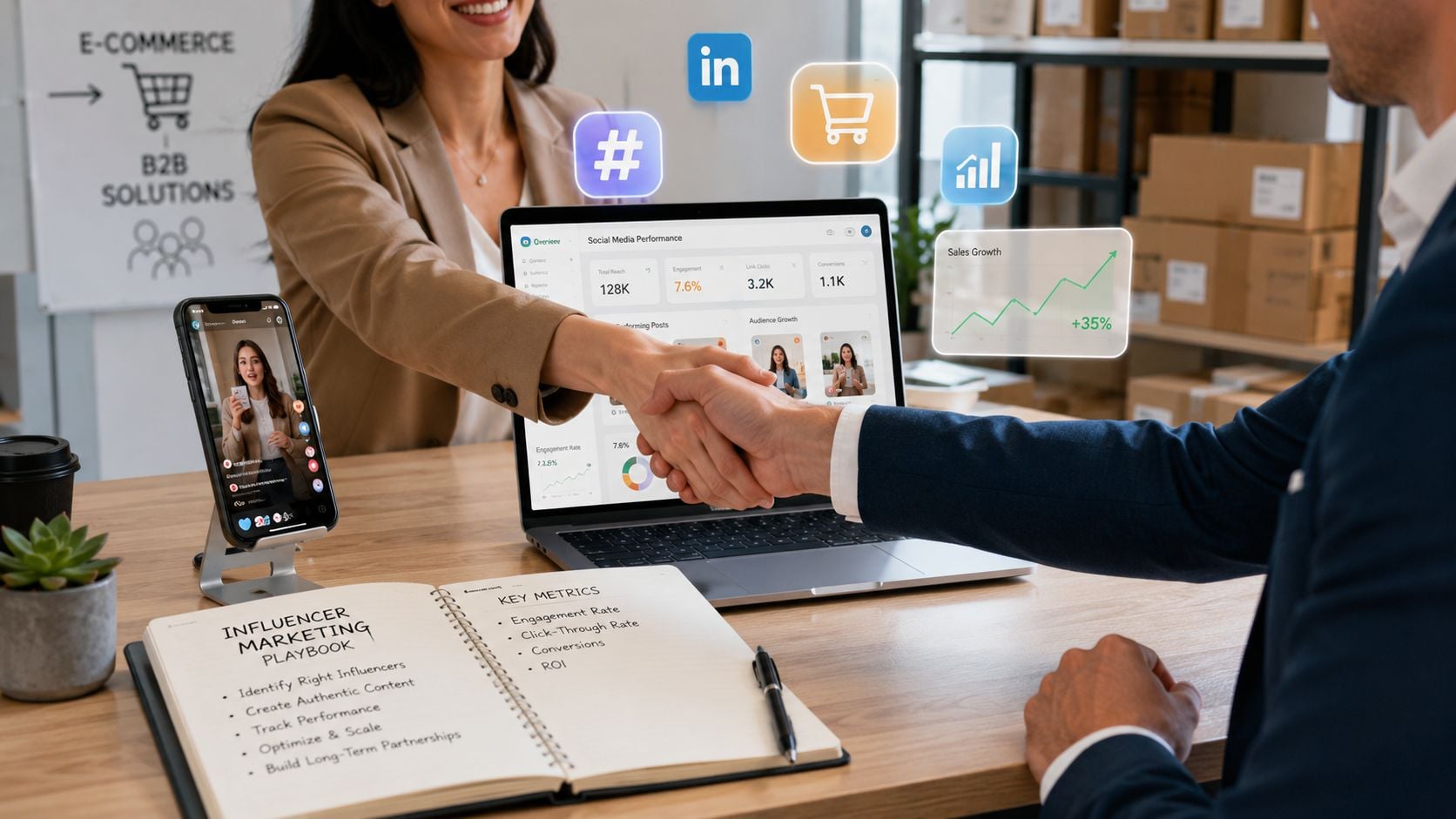 Influencer Collaboration Business Handshake