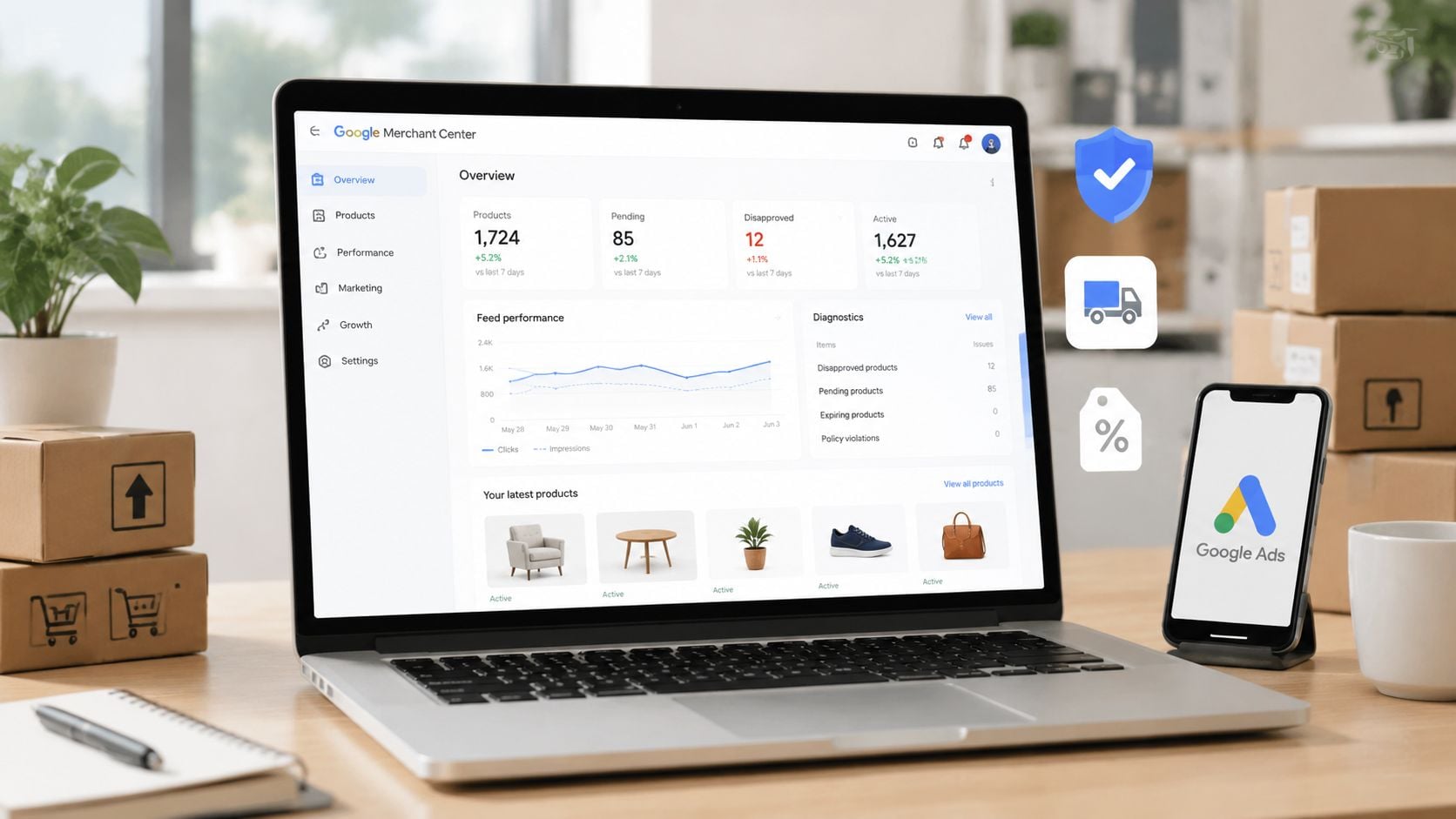Google Merchant Center Setup Dashboard Analytics